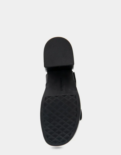 Comfortable Women's Molded Footbed Platform Slide Sandal in Black Leather