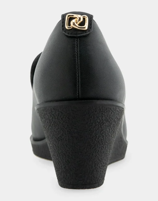 Comfortable Women's Molded Crepe Textured Wedge Loafer in Black Faux Leather
