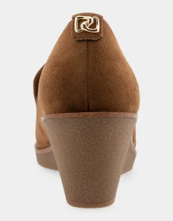 Comfortable Women's Molded Crepe Textured Wedge Loafer in Tobacco Faux Suede