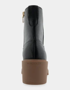 Comfortable Women's Molded Block Heel Bootie in Black Grainy Leather Leather