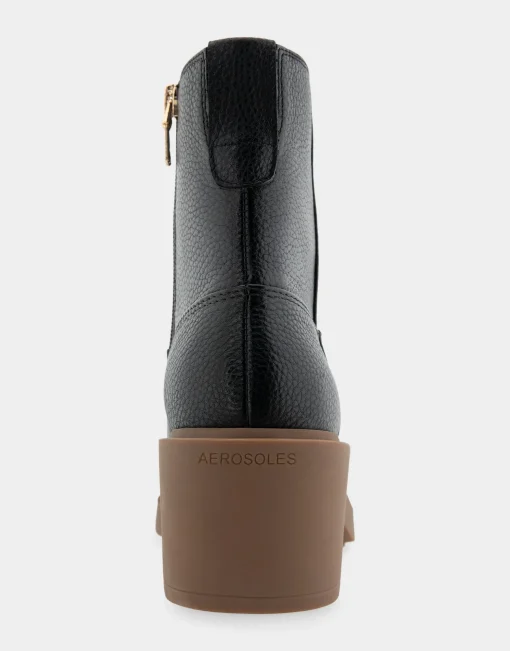 Comfortable Women's Molded Block Heel Bootie in Black Grainy Leather Leather