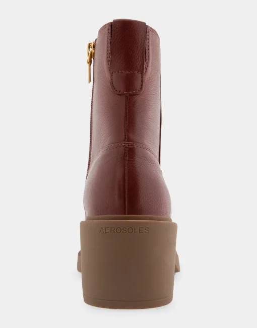 Comfortable Women's Molded Block Heel Bootie in Clay Leather Leather