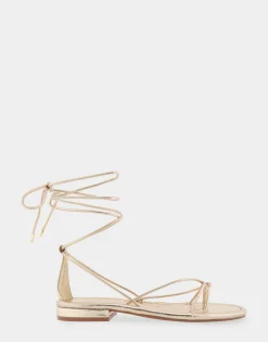 Comfortable Women's Multi Strap Lace Up Sandal in Soft Gold Faux Leather