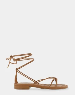 Comfortable Women's Multi Strap Lace Up Sandal in Tan Faux Leather