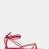 Comfortable Women's Multi Strap Lace Up Sandal in Red Faux Leather