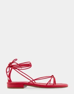 Comfortable Women's Multi Strap Lace Up Sandal in Red Faux Leather