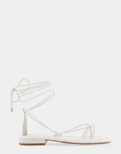 Comfortable Women's Multi Strap Lace Up Sandal in Eggnog Faux Leather
