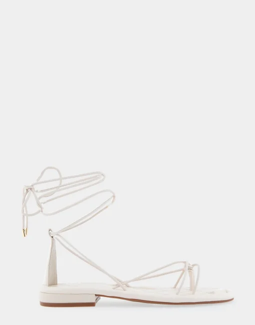 Comfortable Women's Multi Strap Lace Up Sandal in Eggnog Faux Leather