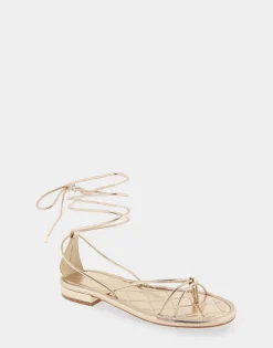 Comfortable Women's Multi Strap Lace Up Sandal in Soft Gold Faux Leather