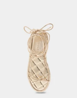 Comfortable Women's Multi Strap Lace Up Sandal in Soft Gold Faux Leather