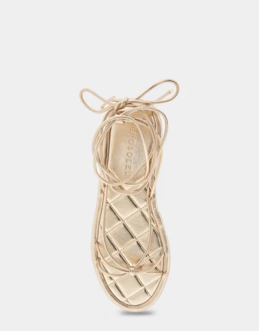 Comfortable Women's Multi Strap Lace Up Sandal in Soft Gold Faux Leather