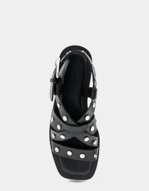 Comfortable Women's Multi Strap Flat Sandal in Black Leather