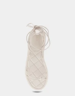 Comfortable Women's Multi Strap Lace Up Sandal in Eggnog Faux Leather