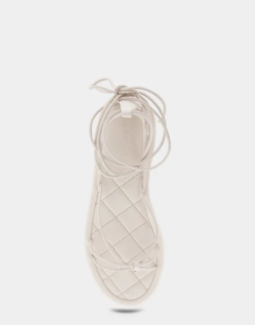 Comfortable Women's Multi Strap Lace Up Sandal in Eggnog Faux Leather