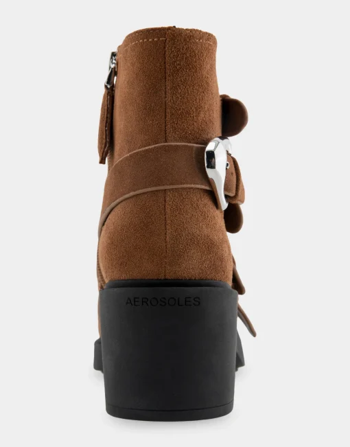 Comfortable Women's Multi Buckle Biker Bootie in Tobacco Suede