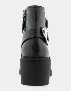 Comfortable Women's Multi Buckle Biker Bootie in Black Crackled Leather