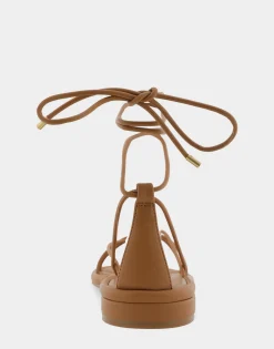 Comfortable Women's Multi Strap Lace Up Sandal in Tan Faux Leather