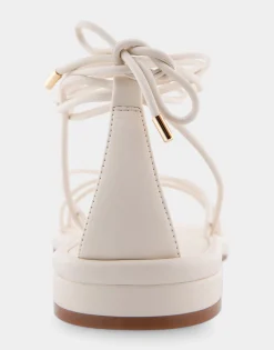 Comfortable Women's Multi Strap Lace Up Sandal in Eggnog Faux Leather