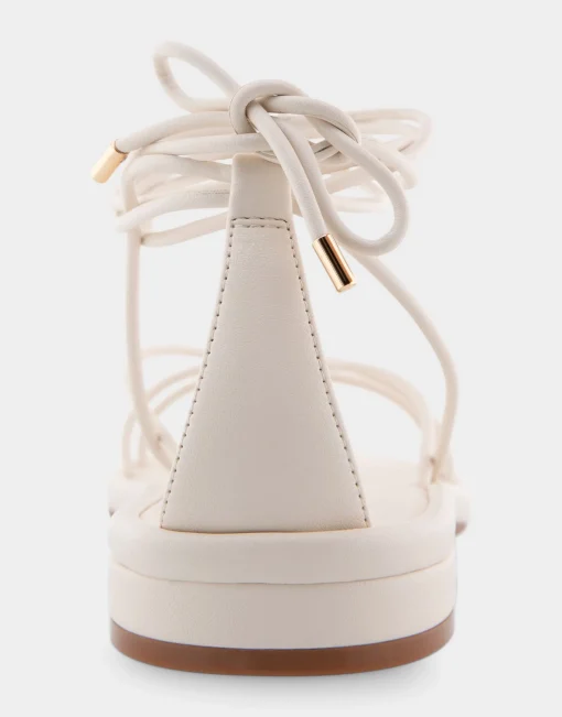 Comfortable Women's Multi Strap Lace Up Sandal in Eggnog Faux Leather