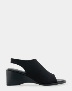 Comfortable Women's Open Toe Stretch Wedge Shootie in Black Allover Stretch Gabardine Fabric