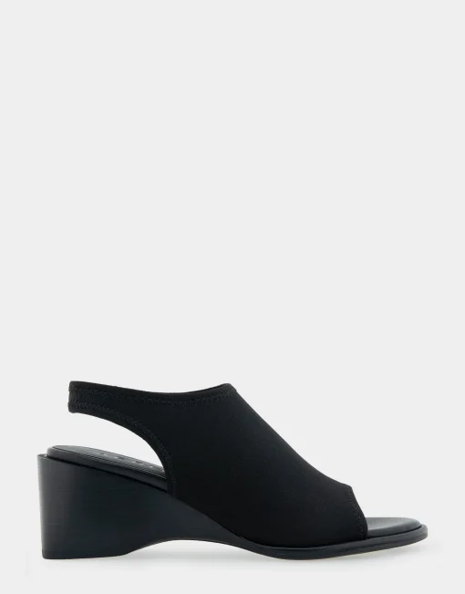 Comfortable Women's Open Toe Stretch Wedge Shootie in Black Allover Stretch Gabardine Fabric