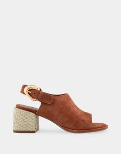 Comfortable Women's Open Toe Block Heel Shootie in Gingerbread Suede