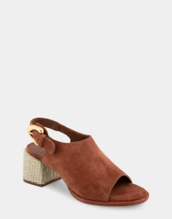 Comfortable Women's Open Toe Block Heel Shootie in Gingerbread Suede