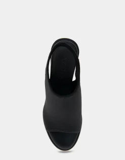 Comfortable Women's Open Toe Stretch Wedge Shootie in Black Allover Stretch Gabardine Fabric