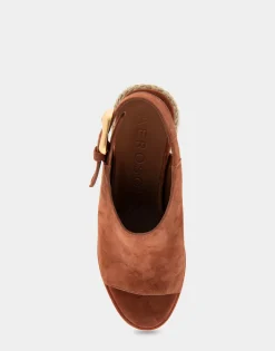 Comfortable Women's Open Toe Block Heel Shootie in Gingerbread Suede