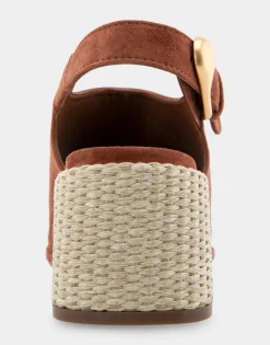 Comfortable Women's Open Toe Block Heel Shootie in Gingerbread Suede