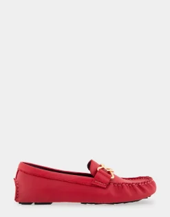 Comfortable Women's Ornamented Driver in Red Genuine Leather