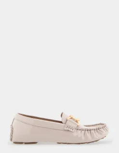 Comfortable Women's Ornamented Driver in Natural Patent Faux Leather