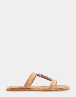 Comfortable Women's Ornamented T-strap Slide Sandal in Cork Cork