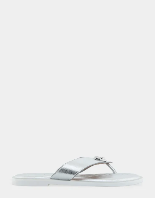 Comfortable Women's Ornamented Thong Sandal in Silver Faux Leather