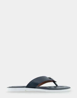 Comfortable Women's Ornamented Thong Sandal in Navy Faux Leather