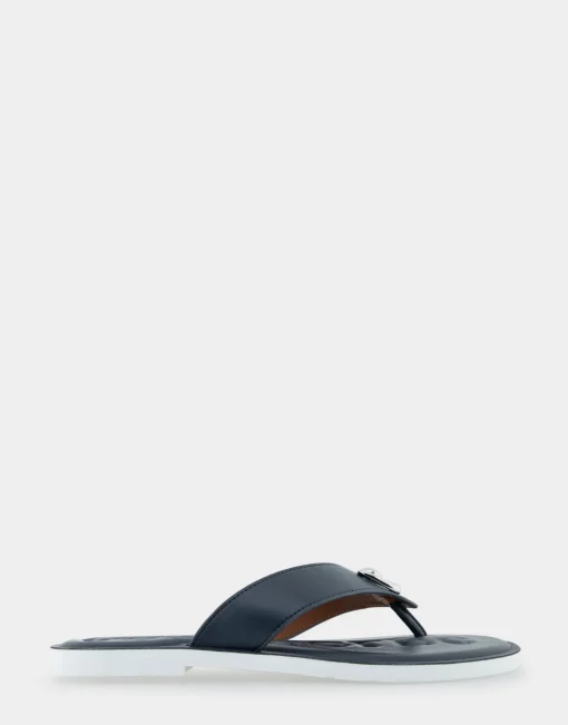 Comfortable Women's Ornamented Thong Sandal in Navy Faux Leather