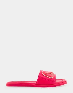 Comfortable Women's Ornamented Single Band Slide Sandal in Virtual Pink Leather