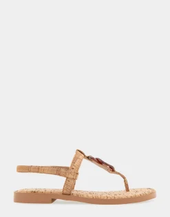 Comfortable Women's Ornamented Slingback Strap Thong Sandal in Cork Cork