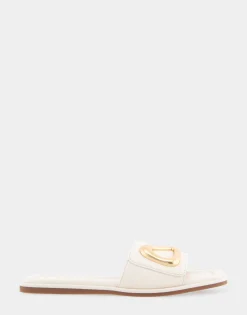 Comfortable Women's Ornamented Single Band Slide Sandal in Eggnog Leather