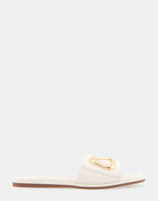 Comfortable Women's Ornamented Single Band Slide Sandal in Eggnog Leather