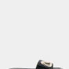 Comfortable Women's Ornamented Single Band Slide Sandal in Black Leather