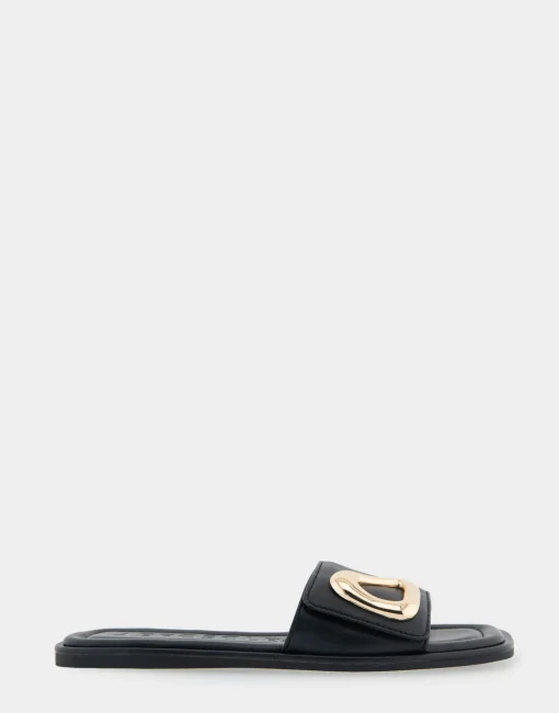 Comfortable Women's Ornamented Single Band Slide Sandal in Black Leather