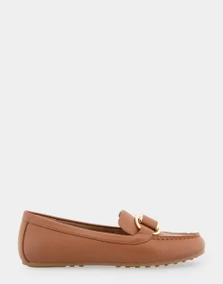 Comfortable Women's Ornamented Loafer in Tan Faux Leather