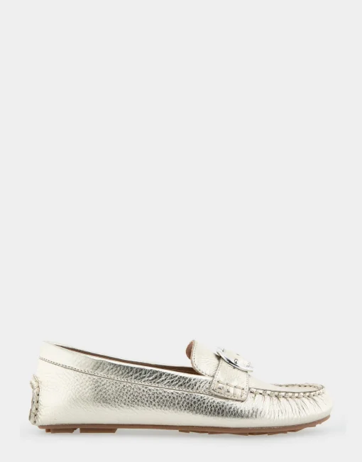 Comfortable Women's Ornamented Driver in Soft Gold Leather