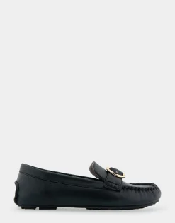 Comfortable Women's Ornamented Driver in Black Leather
