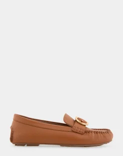 Comfortable Women's Ornamented Driver in Tan Leather