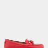 Comfortable Women's Ornamented Loafer in Racing Red Faux Leather