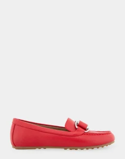 Comfortable Women's Ornamented Loafer in Racing Red Faux Leather
