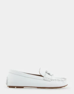 Comfortable Women's Ornamented Driver in White Leather
