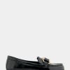 Comfortable Women's Ornamented Loafer in Black Crinkled Patent Faux Leather Patent Faux Leather